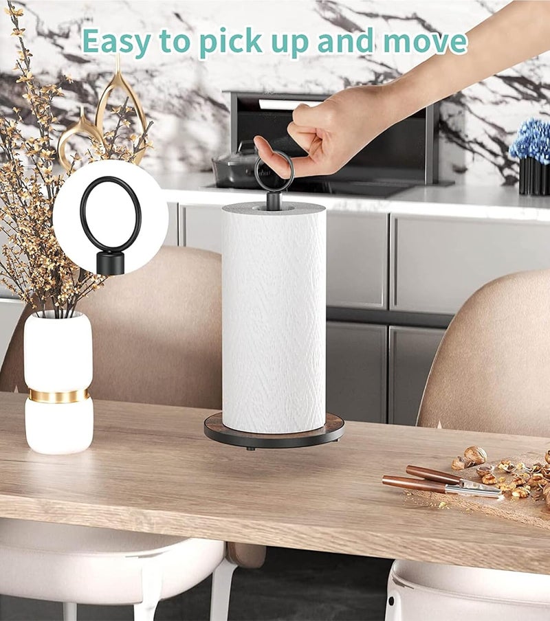 OROPY Paper Towel Holder Countertop with Heavy Duty Wood Base, Farmhouse Paper Towel Roll Stand for Kitchen Counter fits Standard and Jumbo Size Paper Towels (Brown) - Image 2